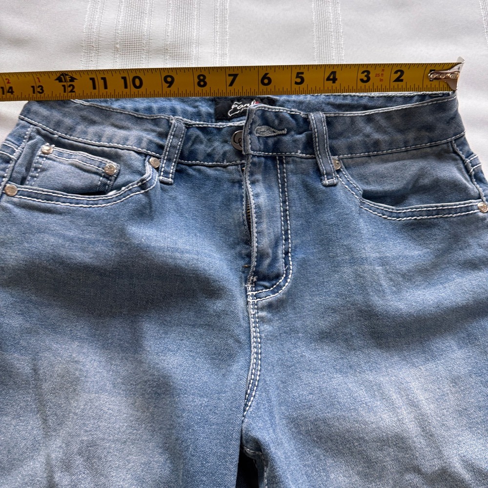 Earl Jean Women Blue Denim Capri Jeans Star Rhinestone Embellished Size 8 - Picture 8 of 11